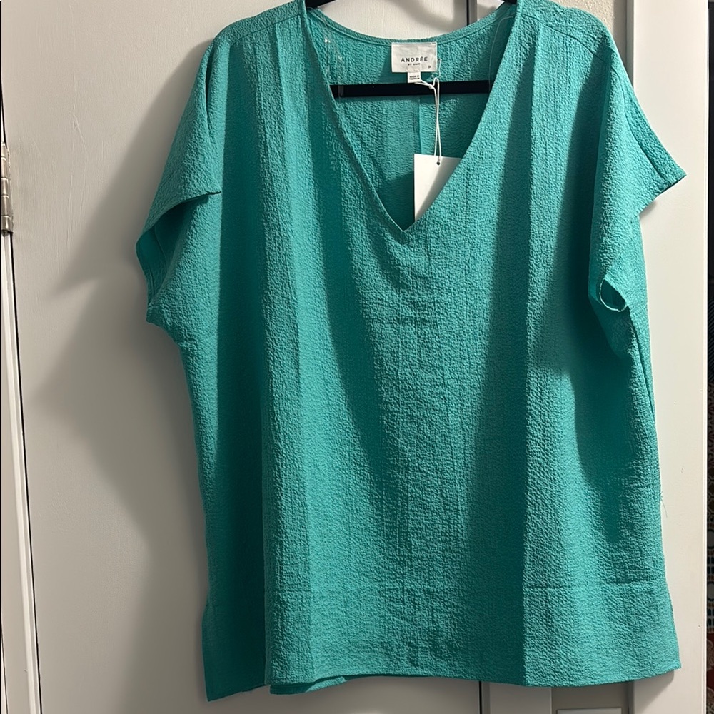 Women's Teal V-Neck Top